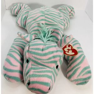 TY Zulu Zebra Pillow Pal 1996 14" Plush Stuffed Animal Pastel Pink Green-PB2